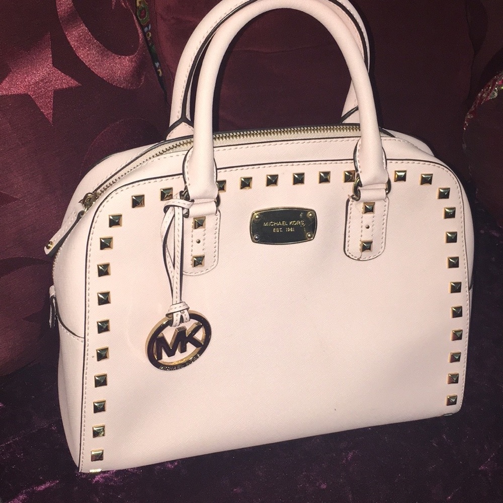 Michael kors medium sized baby pink gold studded saffiano bag